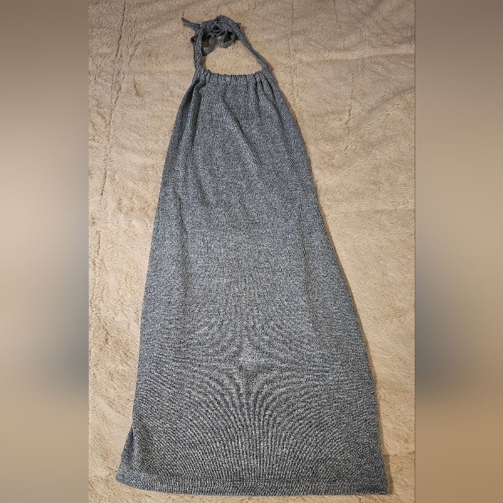 Shein Halter Neck Gray Knit Halter Maxi Dress Size XS Grey/Blue